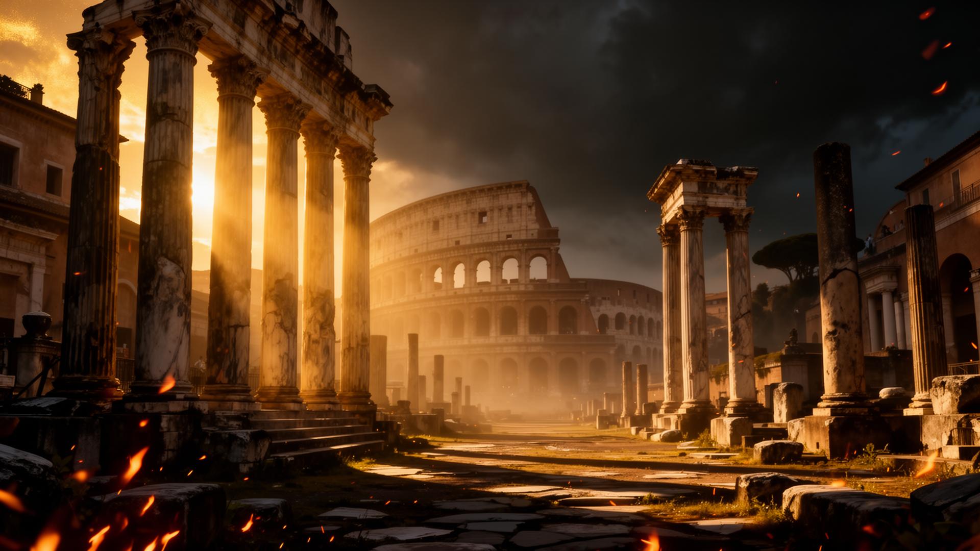 Foro romano cinematográfico al atardecer